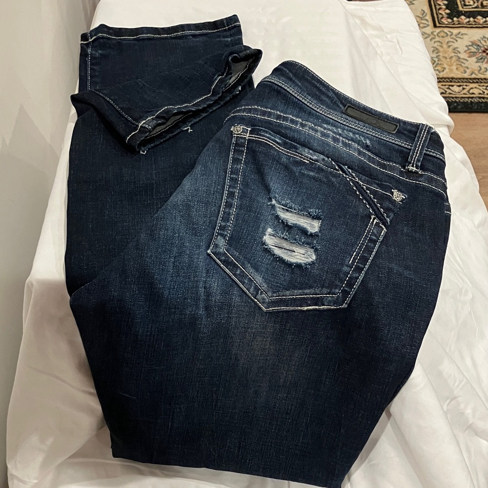 Buckle Dark Blue Ripped Women Jeans - Picture 2 of 13